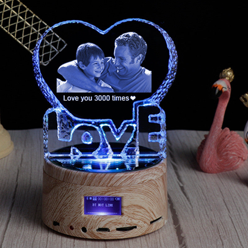 "Personalized Crystal Photo Night Lamp" - 3D Color Changing/Rotating Bluetooth Music Player