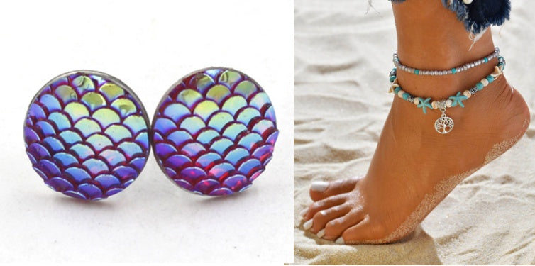Mermaid Scales Earrings + Anklet