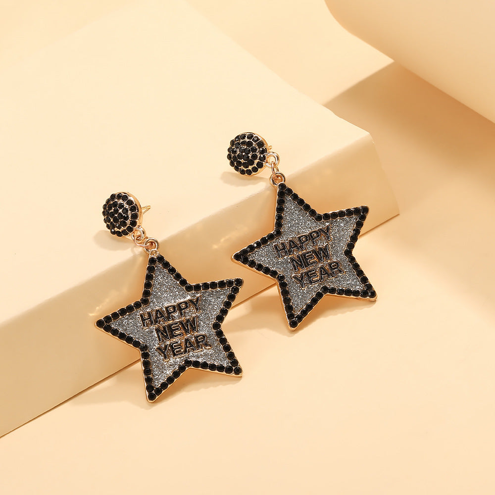 Rhinestone Glitter Happy New Year Earrings