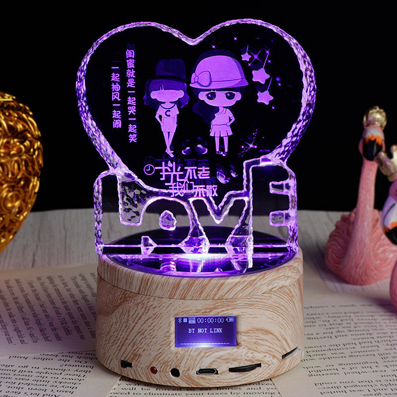 "Personalized Crystal Photo Night Lamp" - 3D Color Changing/Rotating Bluetooth Music Player