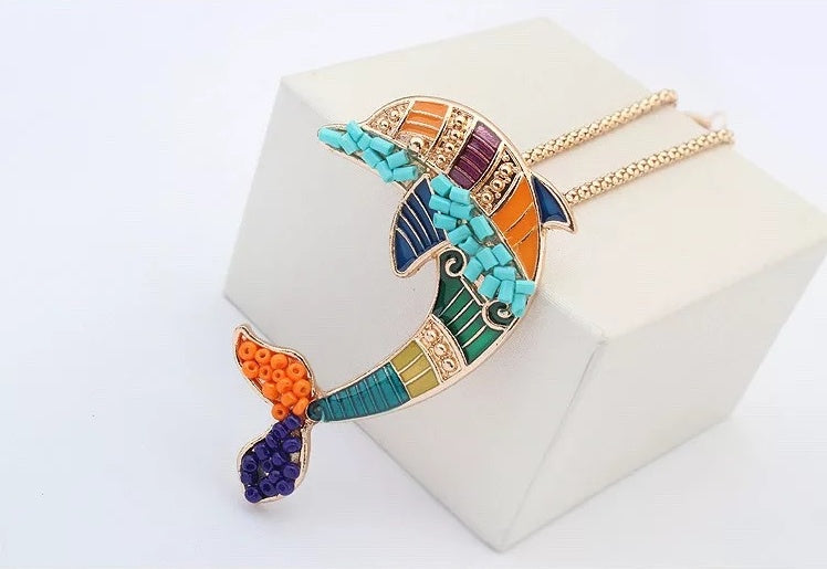 Alloy Drip Oil Dolphin Jewelry Set