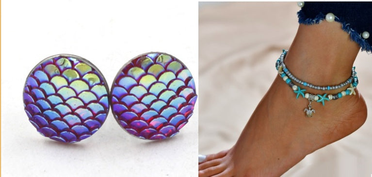 Mermaid Scales Earrings + Anklet