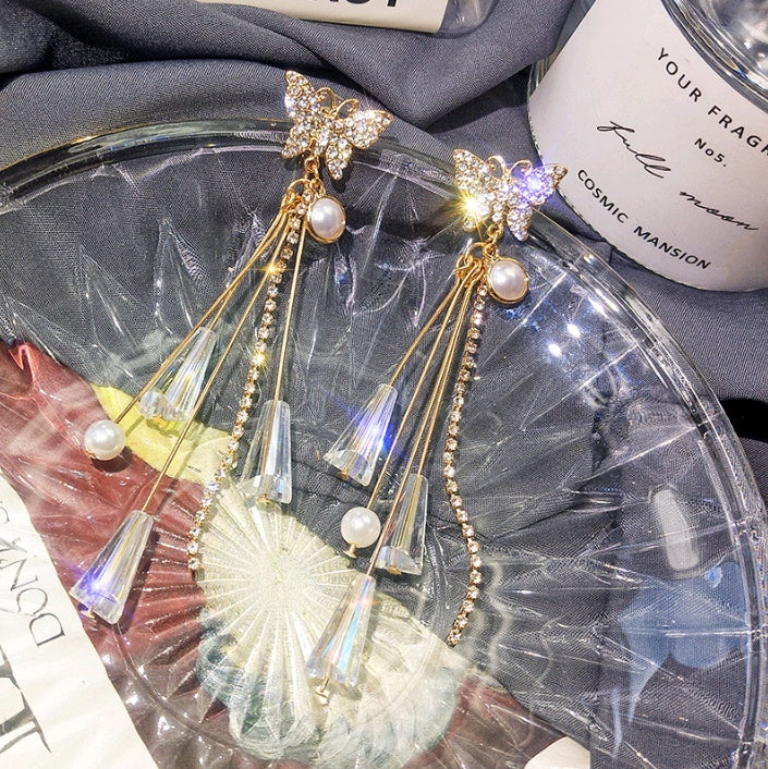 "Silver Butterfly" - Crystal Dangle Earrings