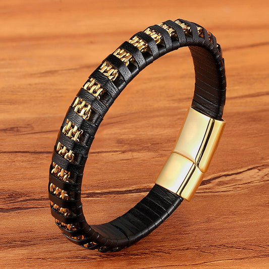Stainless Steel Multi Leather Rope Bracelet