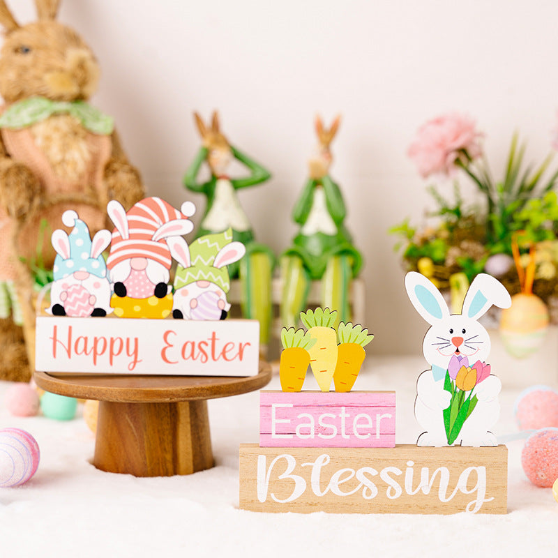 Wooden Easter Bunny and Gnome Ornament Decorations