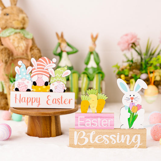 Wooden Easter Bunny and Gnome Ornament Decorations