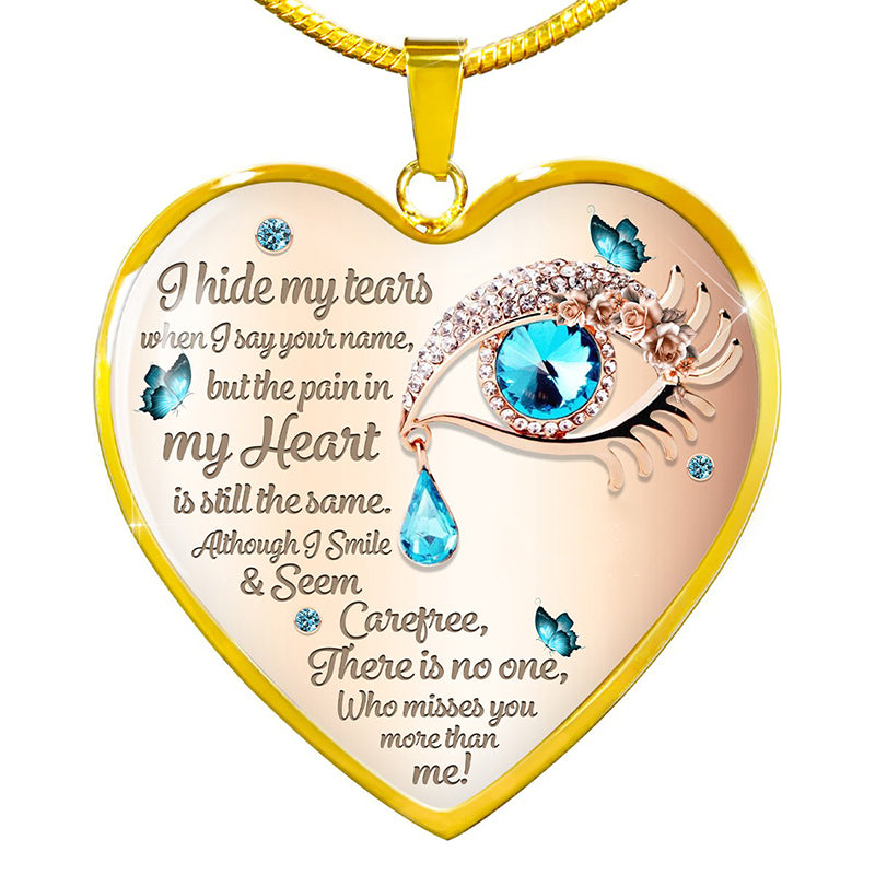 Epoxy Blue Tearful Eyes Heart Pendant Necklace