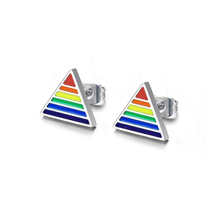 "Pyramid Pride" - Stainless Steel Rainbow Stud Earrings