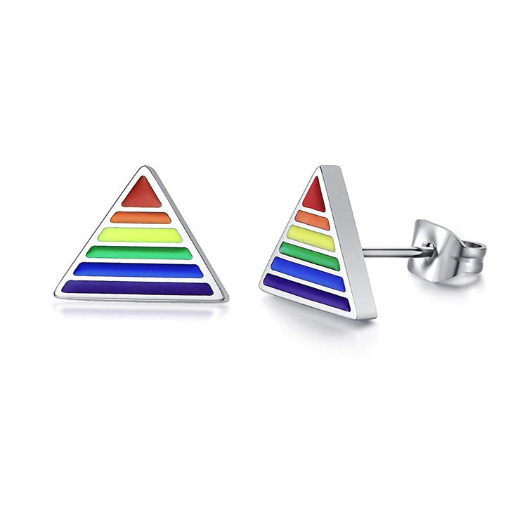 "Pyramid Pride" - Stainless Steel Rainbow Stud Earrings