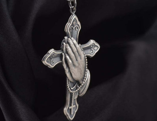 Vintage Silver Metallic Cross Pendant Necklace