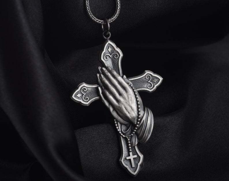 Vintage Silver Metallic Cross Pendant Necklace