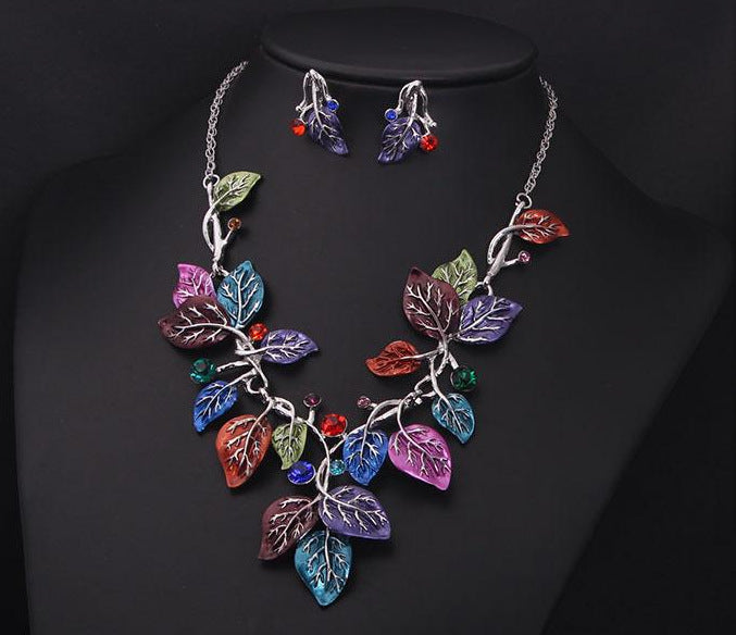 Colorful Leaf Statement Jewelry Set