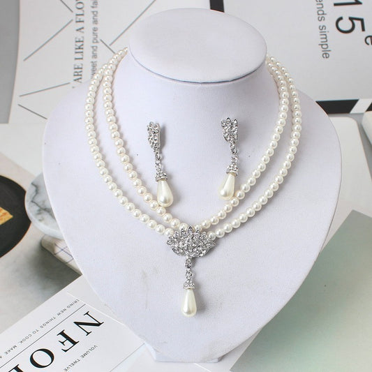 "Darling Pearl" -  Crystal and Pear Necklace Set
