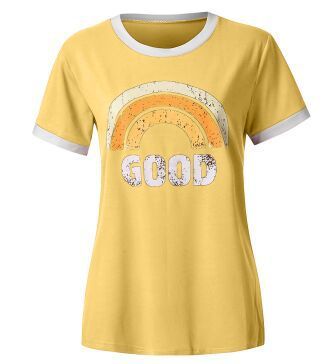 "Good Vibes" - Rainbow Pattern Printed Short-sleeved T-shirt