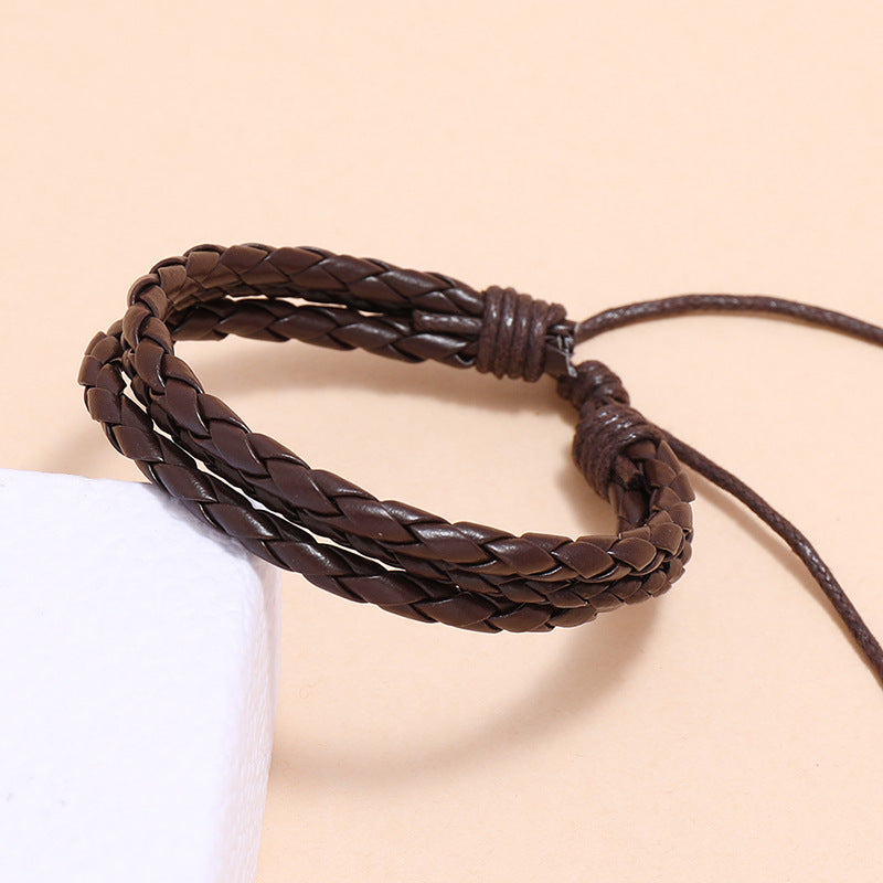 Leather Wrap Braided Wristband Cuff