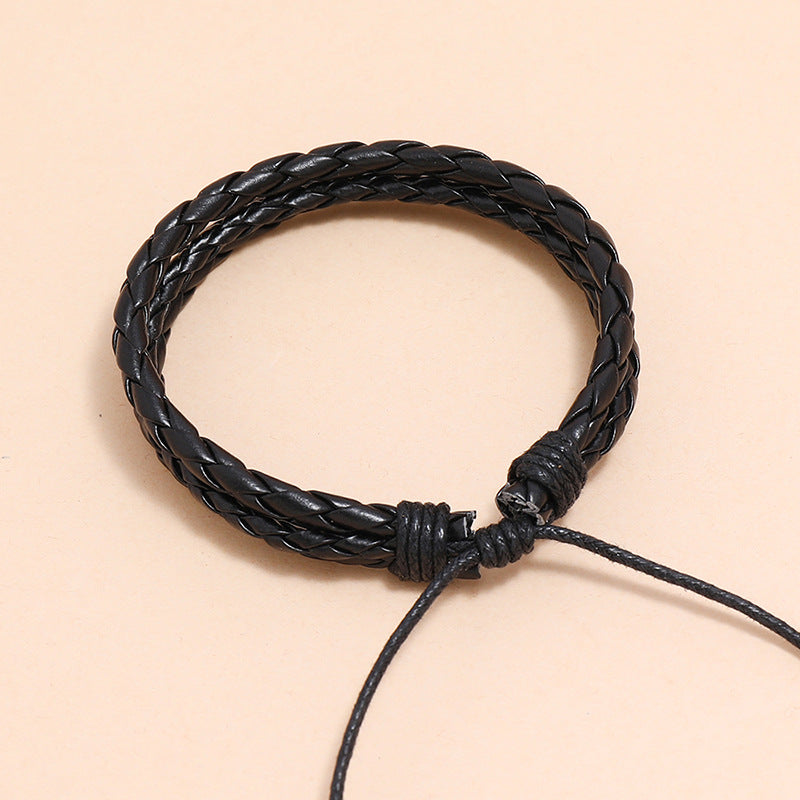 Leather Wrap Braided Wristband Cuff
