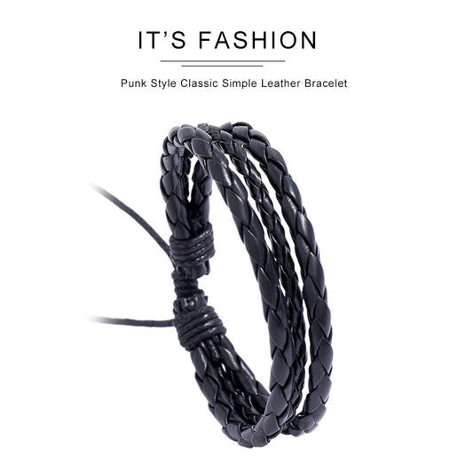 Leather Wrap Braided Wristband Cuff