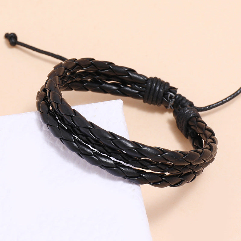 Leather Wrap Braided Wristband Cuff