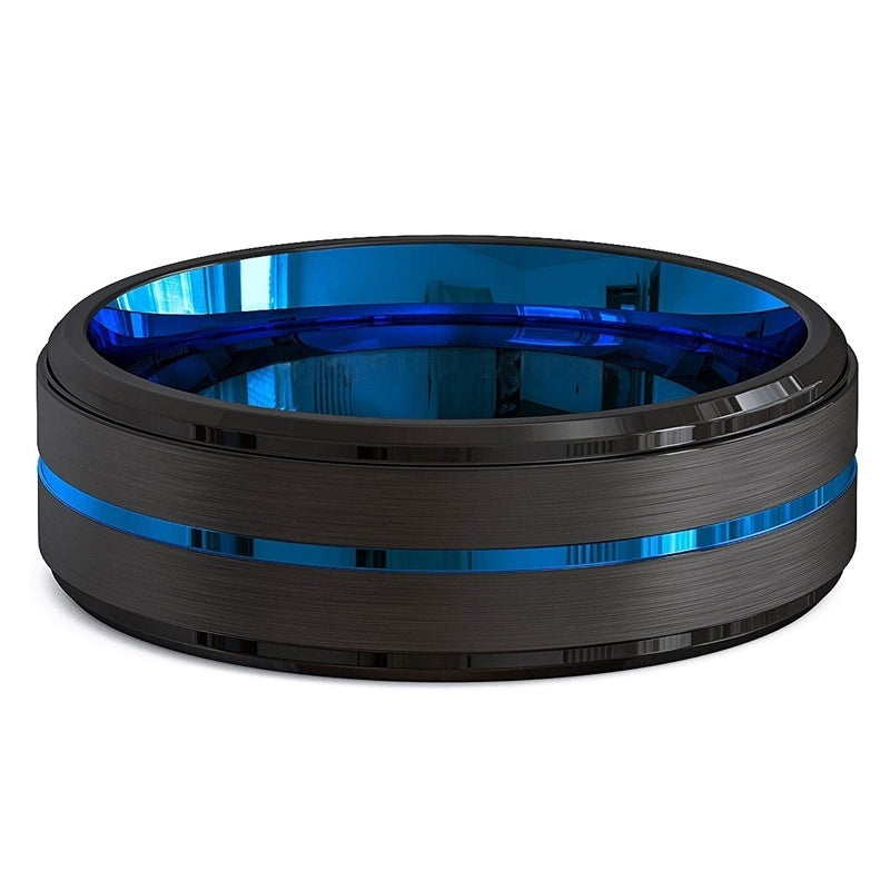 Two-Tone Wide Slotted 8mm Tungsten Steel Ring