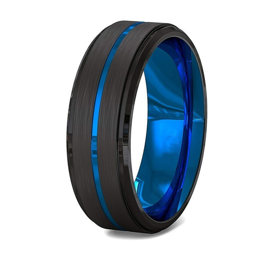 Two-Tone Wide Slotted 8mm Tungsten Steel Ring
