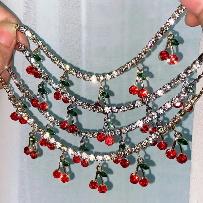 Red Cherry Simulated Diamond Tennis Bracelet