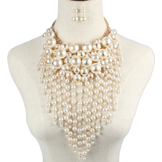 Multilayer Clothing Imitation Pearl Tassel, Exaggerated Jewelry Necklace