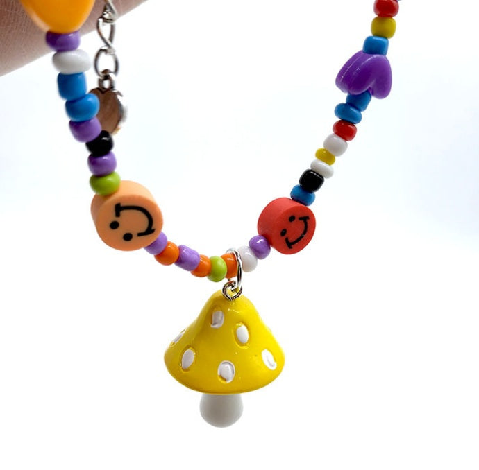 Handmade Rice Beaded Rainbow and Mushroom Clavicle Chain Necklaces