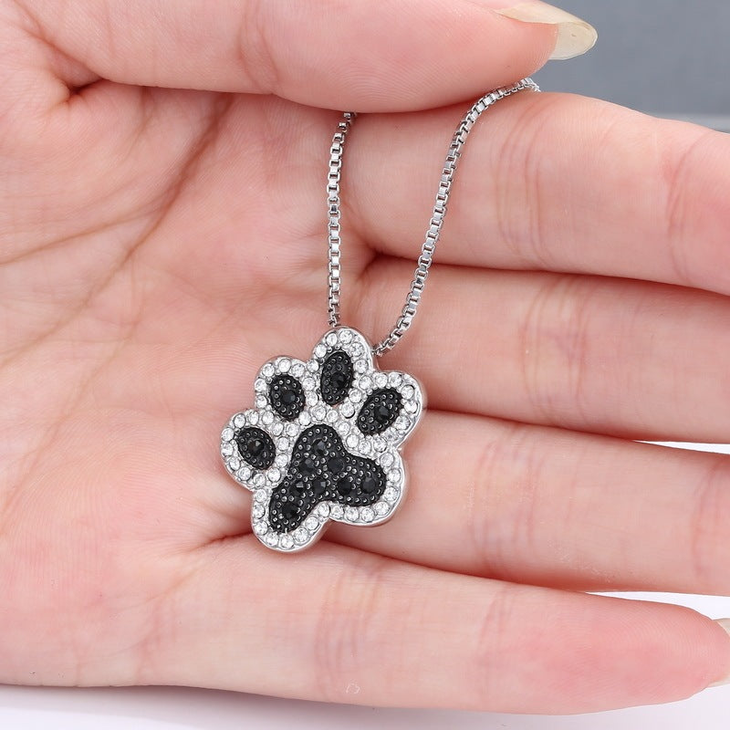 Crystal Dog Footprint Necklace