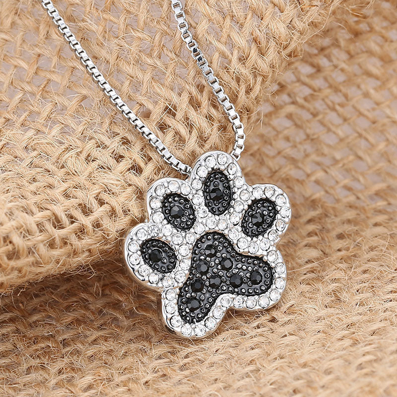 Crystal Dog Footprint Necklace