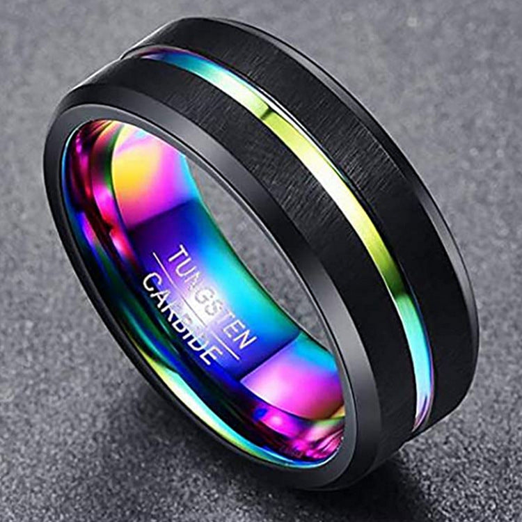 Two-Tone Wide Slotted 8mm Tungsten Steel Ring