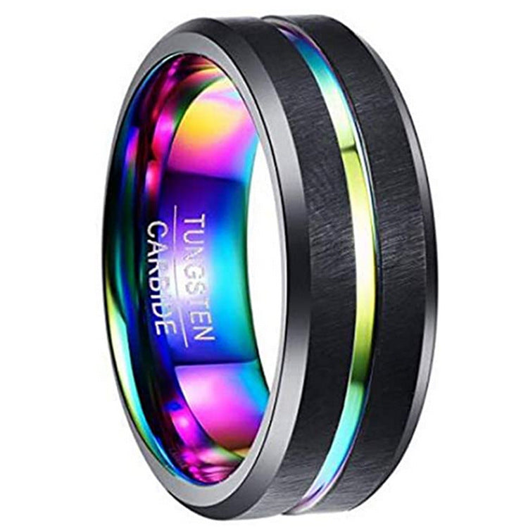 Two-Tone Wide Slotted 8mm Tungsten Steel Ring