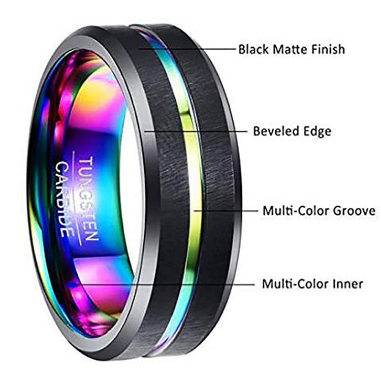 Two-Tone Wide Slotted 8mm Tungsten Steel Ring