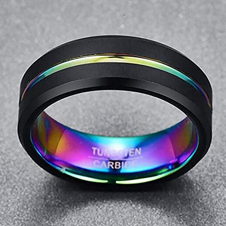 Two-Tone Wide Slotted 8mm Tungsten Steel Ring