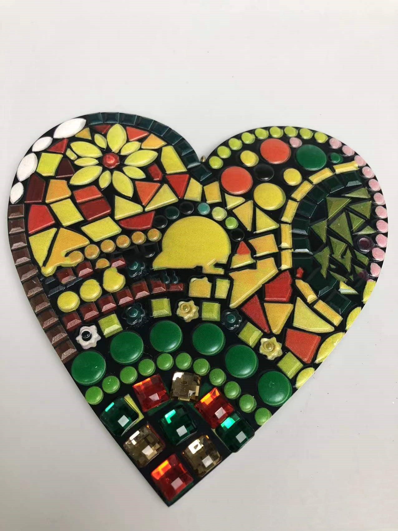 "Mosaic Heart" - Colorful Hanging Garden Ornament