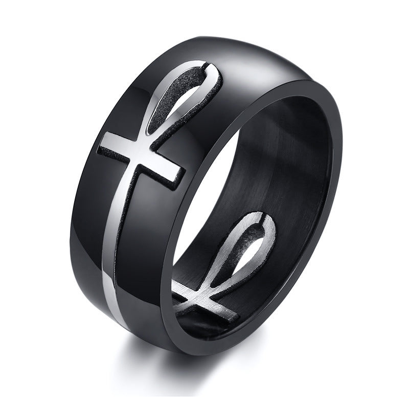 Stainless Steel Two-tone Detachable Egyptian Ankh Cross Ring
