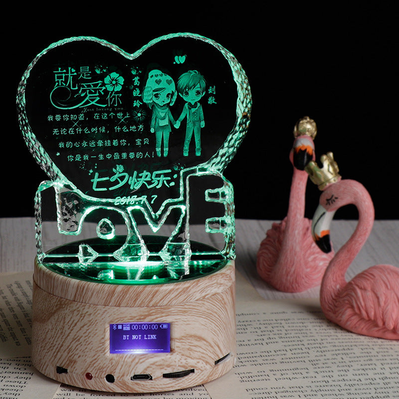 "Personalized Crystal Photo Night Lamp" - 3D Color Changing/Rotating Bluetooth Music Player