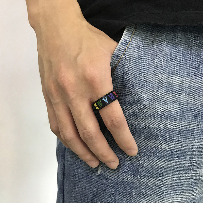 "Numeral Rainbow" - Titanium Steel Ring for Men and Women