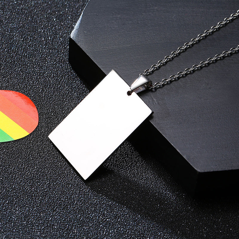 "Rainbow of Equality"- Stainless Steel English Square Pendant Necklace