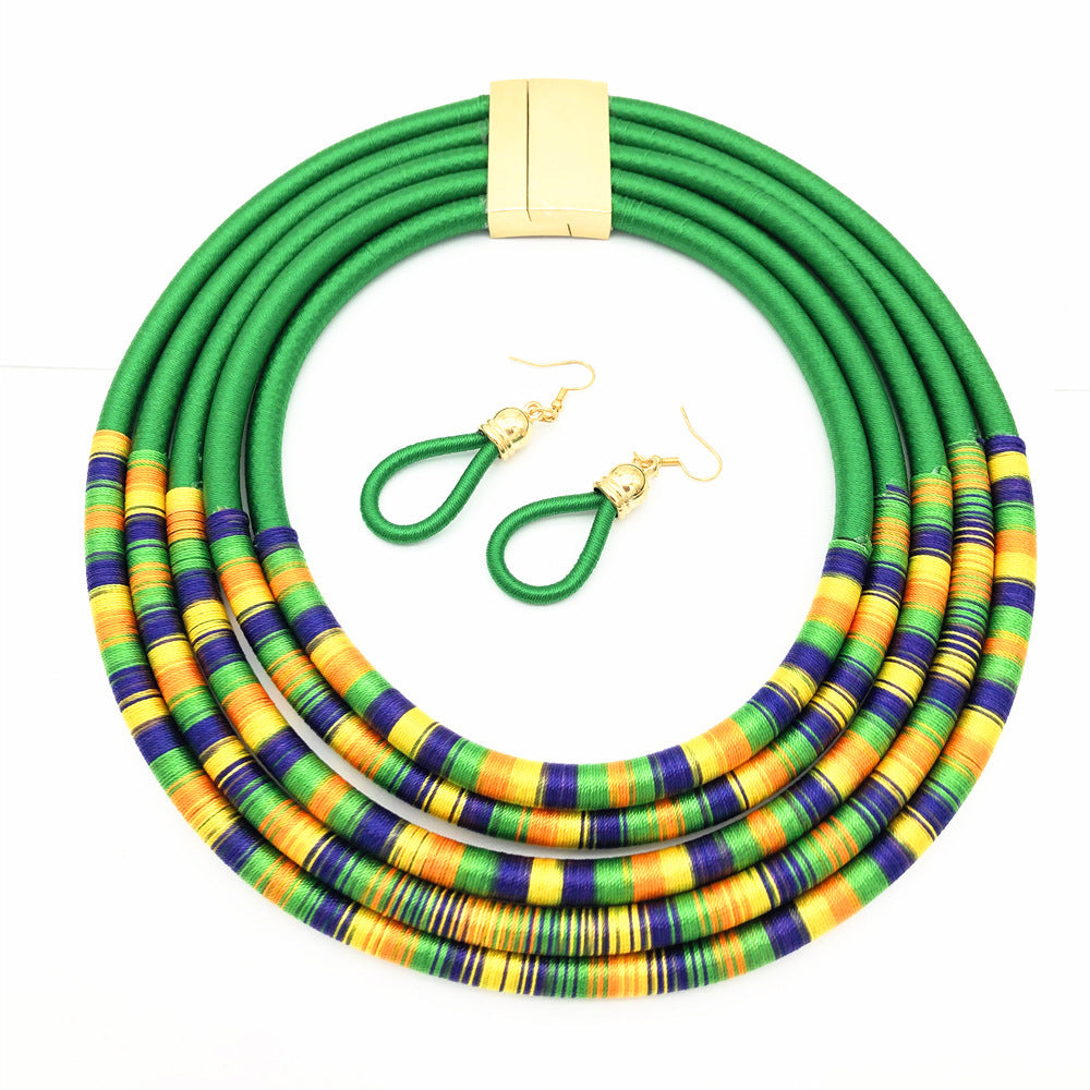 Cultural Multilayer Choker Necklaces and Earrings Jewelry Set