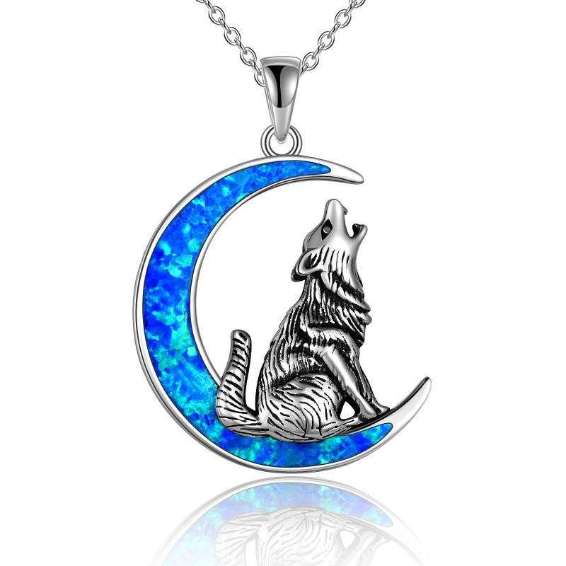 "Every Blue Moon" - Opal Moon Wolf Necklace
