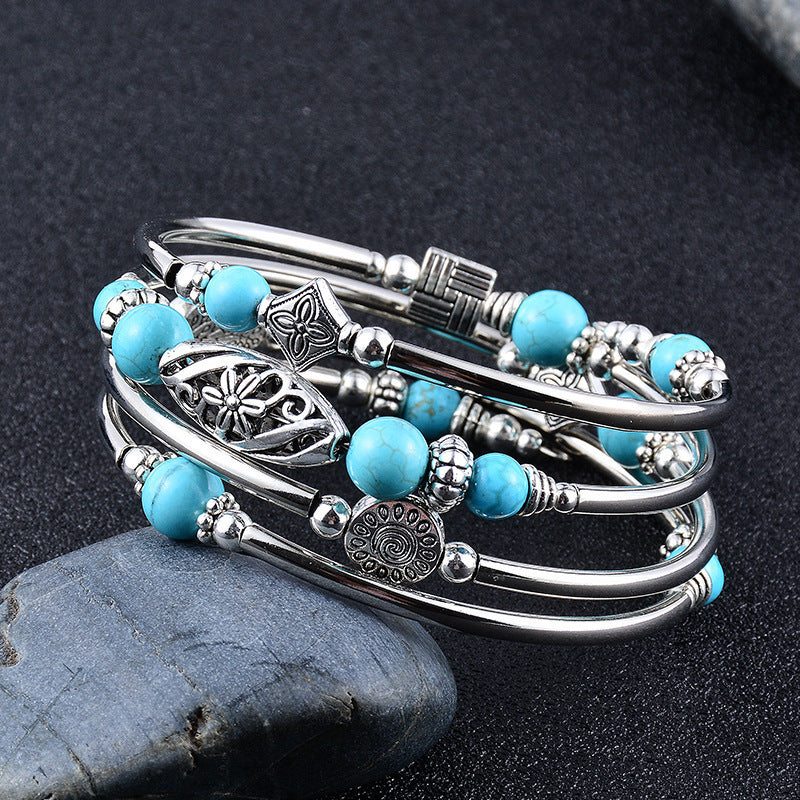 Handmade Natural Turquoise Winding Bracelet