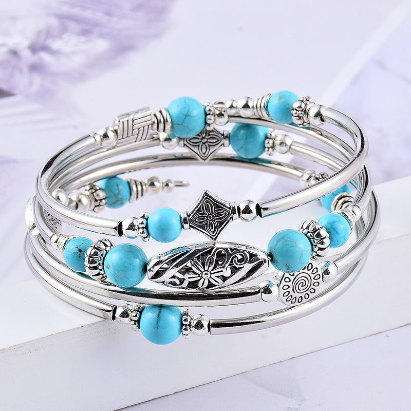 Handmade Natural Turquoise Winding Bracelet