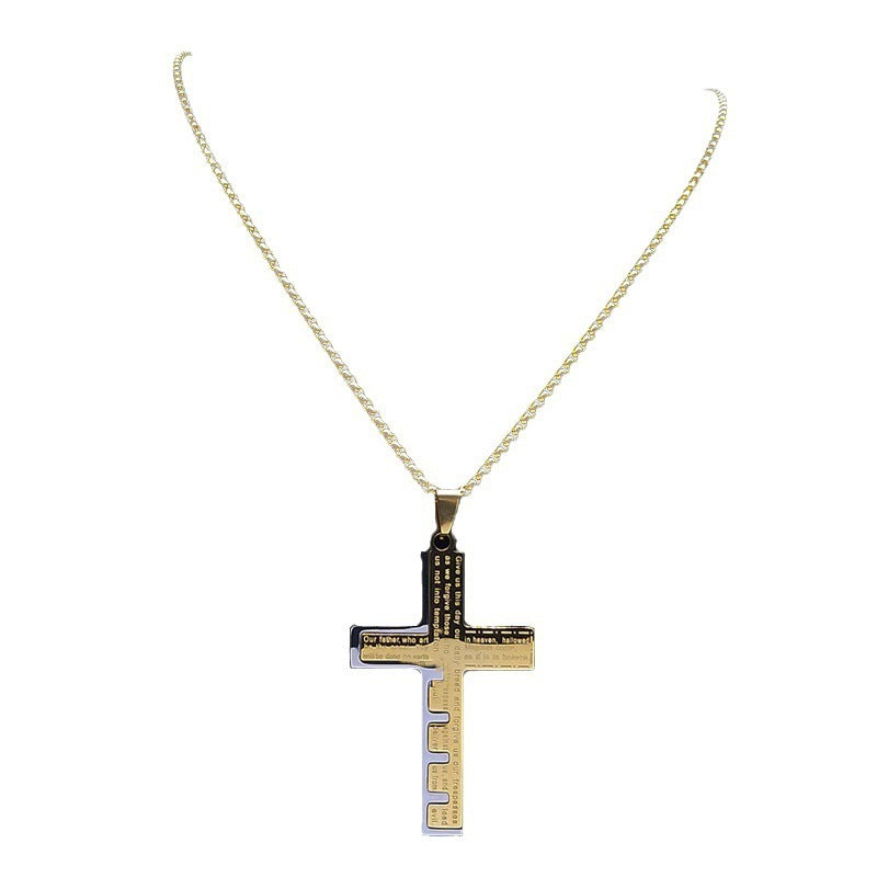 Lord's Prayer Cross Stainless Steel Necklace