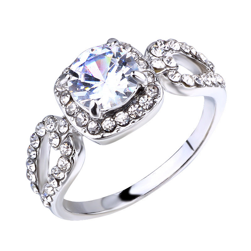 Alloy Silver-plated Simulated Diamond Encrusted Ring