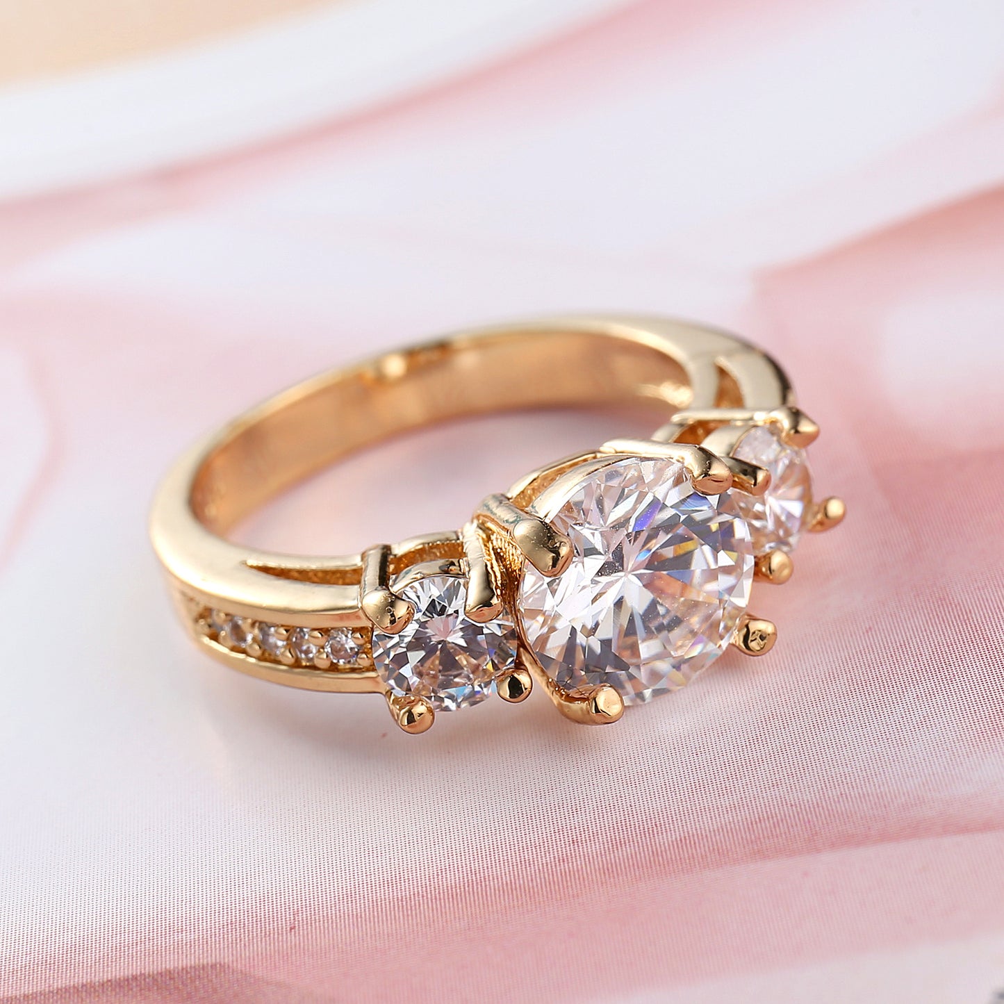 Gold Zircon Simulated Diamond Ring