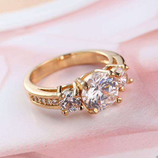 Gold Zircon Simulated Diamond Ring