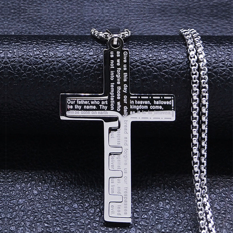Lord's Prayer Cross Stainless Steel Necklace