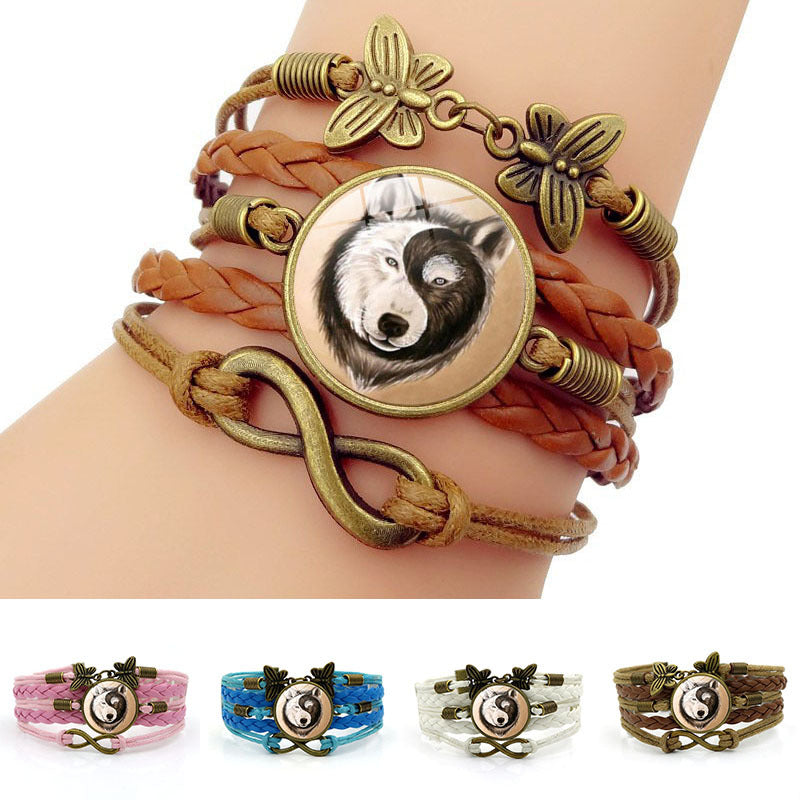 Vintage Yin Yang Wolf Time Gem Bracelets