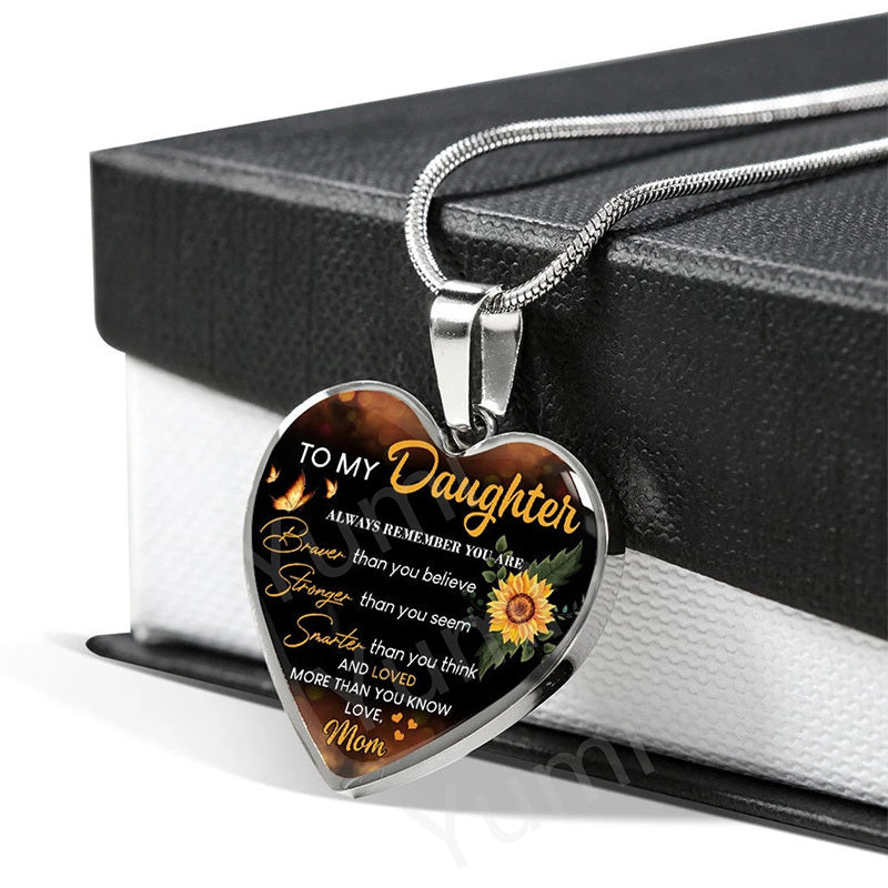 "Sunflower To My Daughter, Love Mom" - Heart Epoxy Necklace I