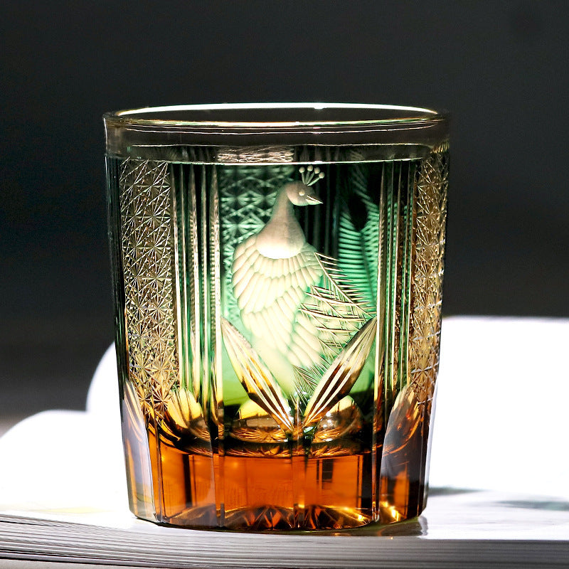 "Cocky Peacock" - Crystal Glass Whiskey Shot Glass